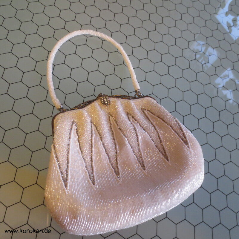japanische weiß perlenbestickte Abend Handtasche
