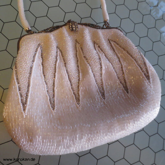 japanische weiß perlenbestickte Abend Handtasche