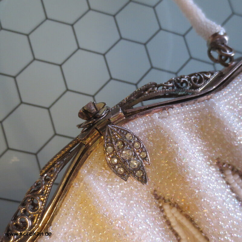 japanische weiß perlenbestickte Abend Handtasche