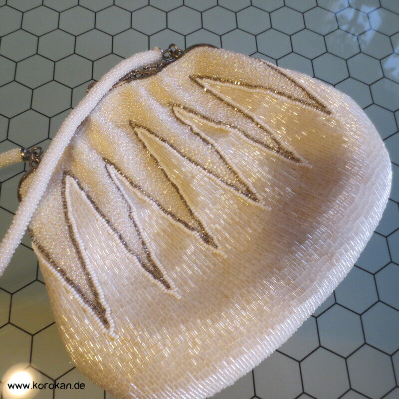 japanische weiß perlenbestickte Abend Handtasche