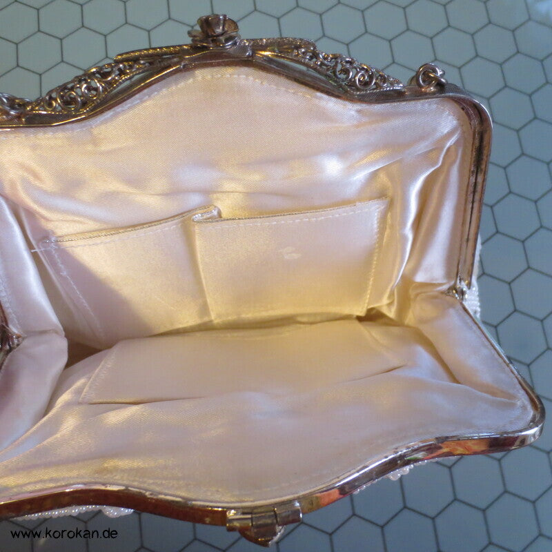 japanische weiß perlenbestickte Abend Handtasche