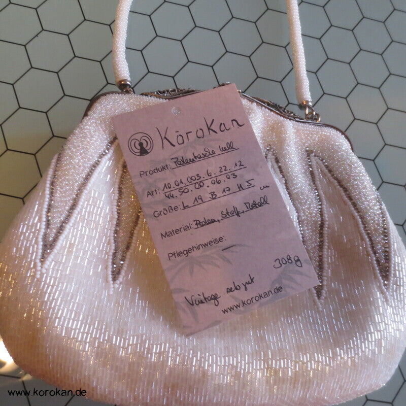 japanische weiß perlenbestickte Abend Handtasche