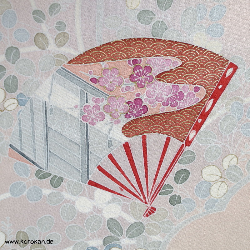 Yuzen Fächer japanischer Seidencrepe für Homongi Kimono, mit gold