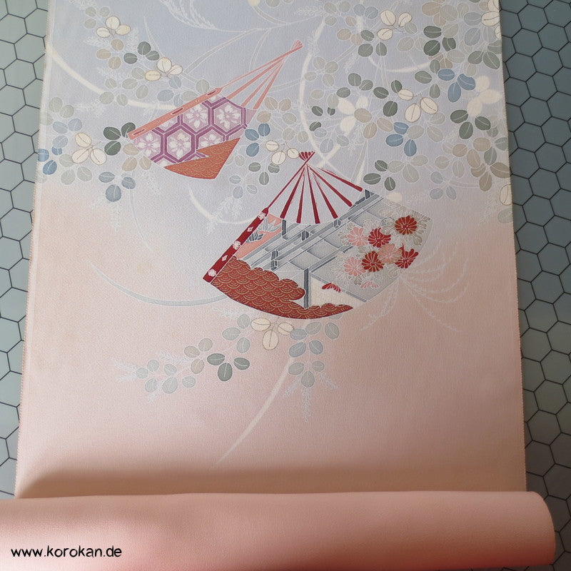 Yuzen Fächer japanischer Seidencrepe für Homongi Kimono, mit gold
