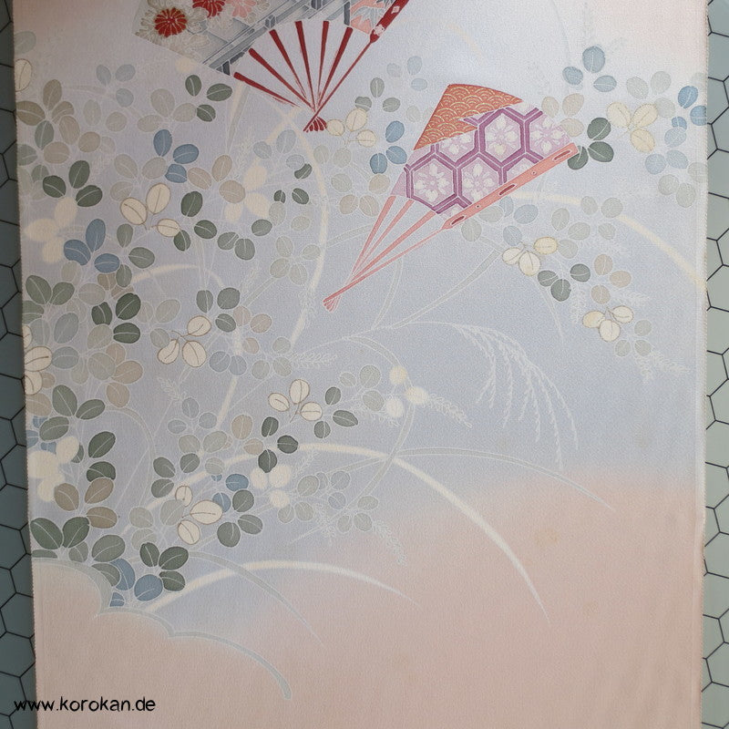 Yuzen Fächer japanischer Seidencrepe für Homongi Kimono, mit gold