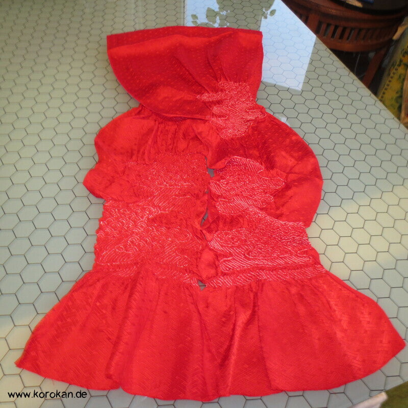 Shibori Egasumi Nebelschwaden Seidendamast Obiage, rot, wie neu