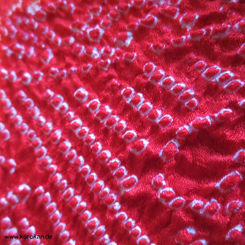 Shibori Egasumi Nebelschwaden Seidendamast Obiage, rot, wie neu