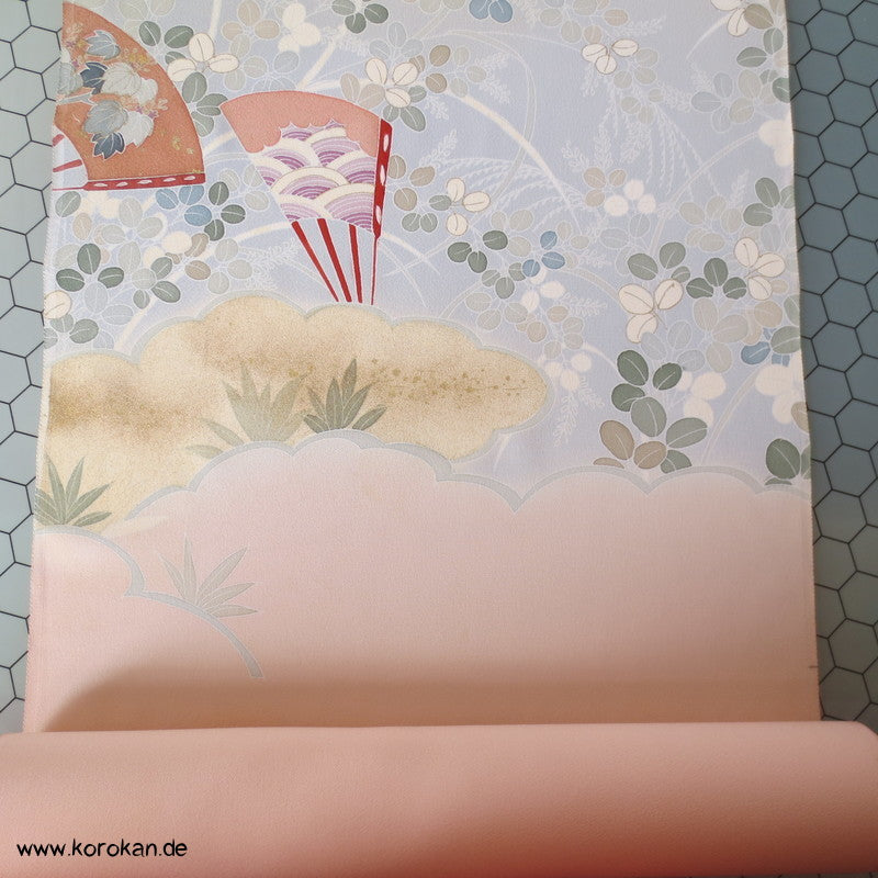 Yuzen Fächer japanischer Seidencrepe für Homongi Kimono, mit gold