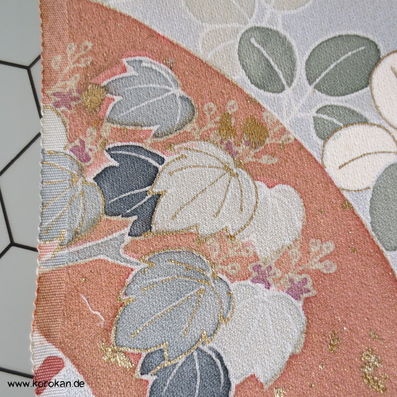 Yuzen Fächer japanischer Seidencrepe für Homongi Kimono, mit gold