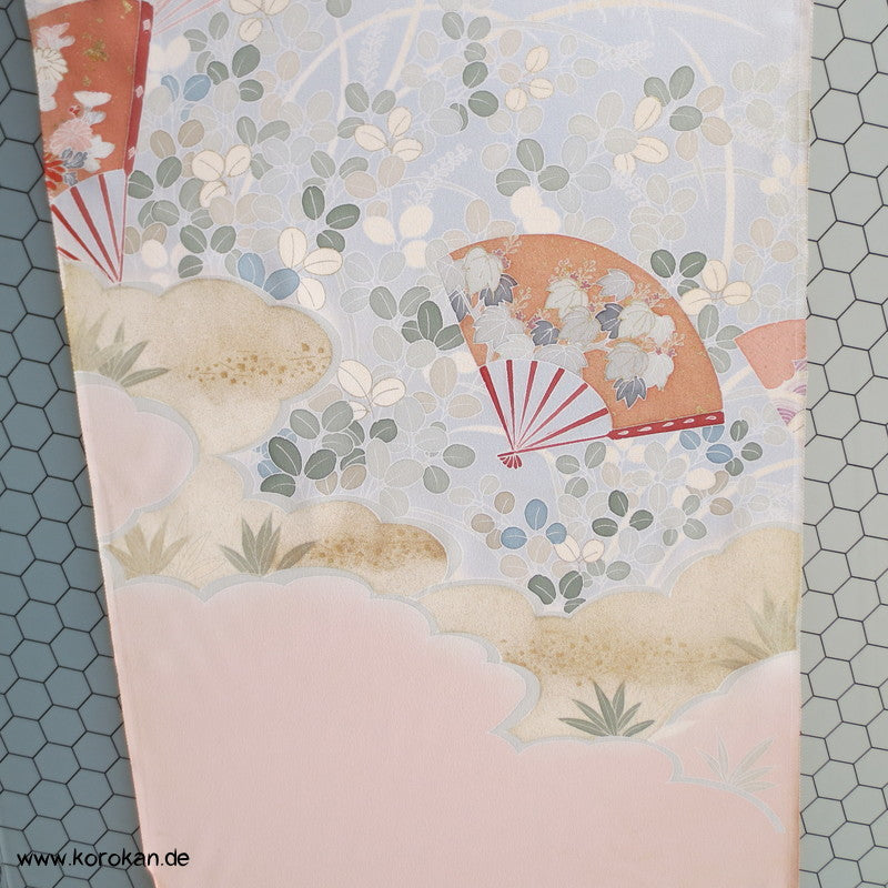 Yuzen Fächer japanischer Seidencrepe für Homongi Kimono, mit gold