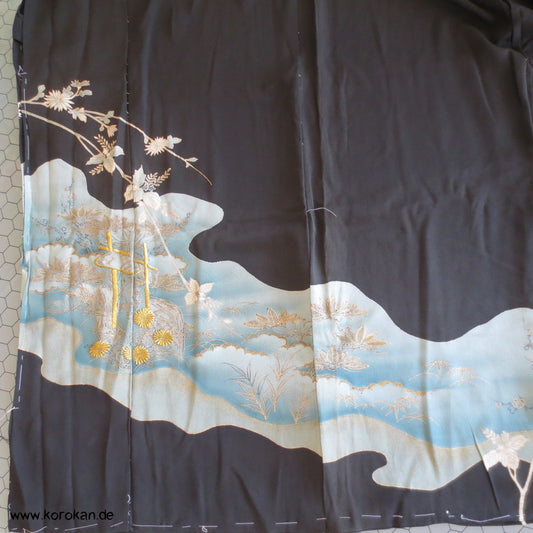 Tomesode Goldstickerei Bambus Trellis Seiden Kimono Karieba