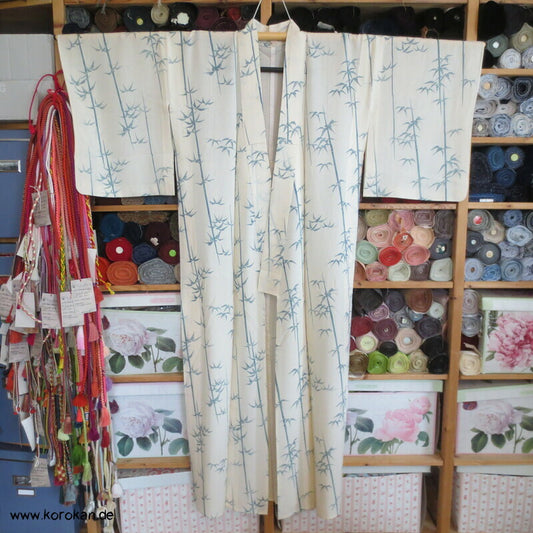 blaues Bambusmuster Hitoe Kimono, Rho Seide