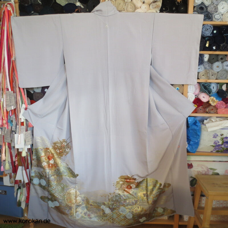 Gold Spiegel Irotomesode Seidencrepe Kimono - Künstlerstempel