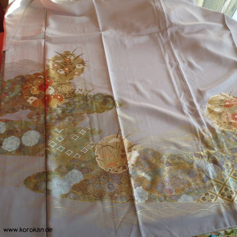 Gold Spiegel Irotomesode Seidencrepe Kimono - Künstlerstempel