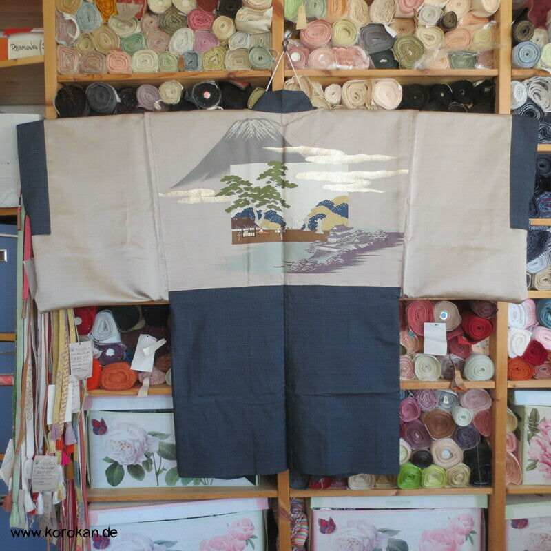 gewebter Tempel Seidenjacquard Futter, Haori Kimonojacke Kikko Kasuri Tsumugi Seide