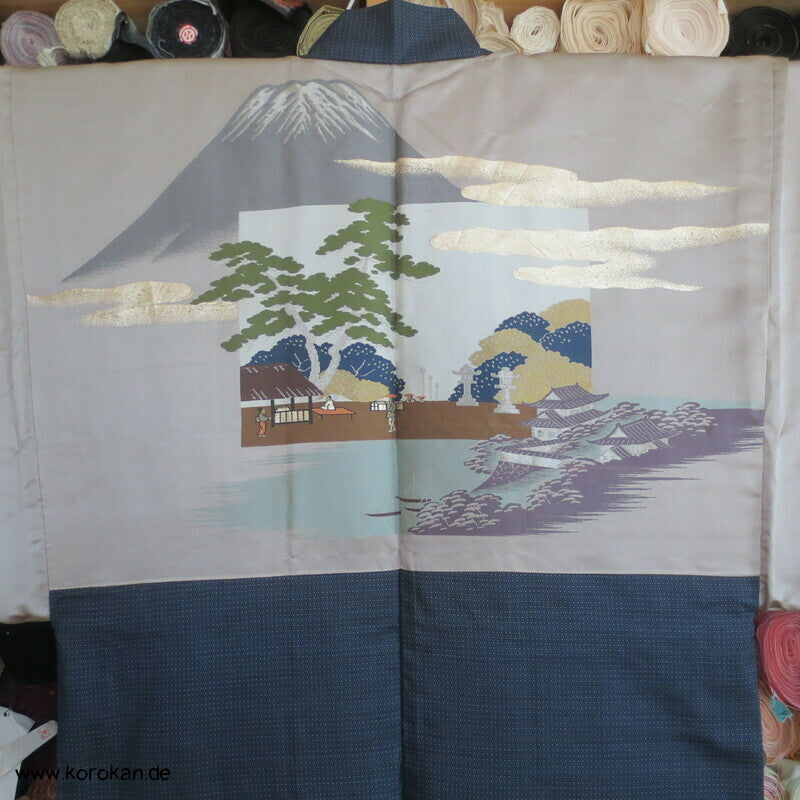 gewebter Tempel Seidenjacquard Futter, Haori Kimonojacke Kikko Kasuri Tsumugi Seide