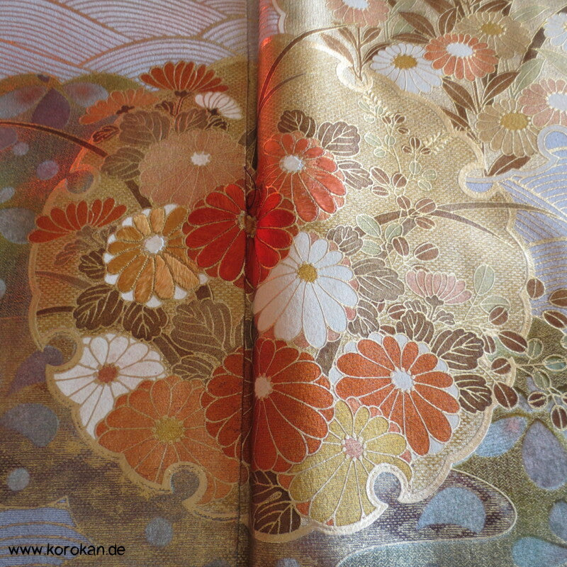 Gold Spiegel Irotomesode Seidencrepe Kimono - Künstlerstempel
