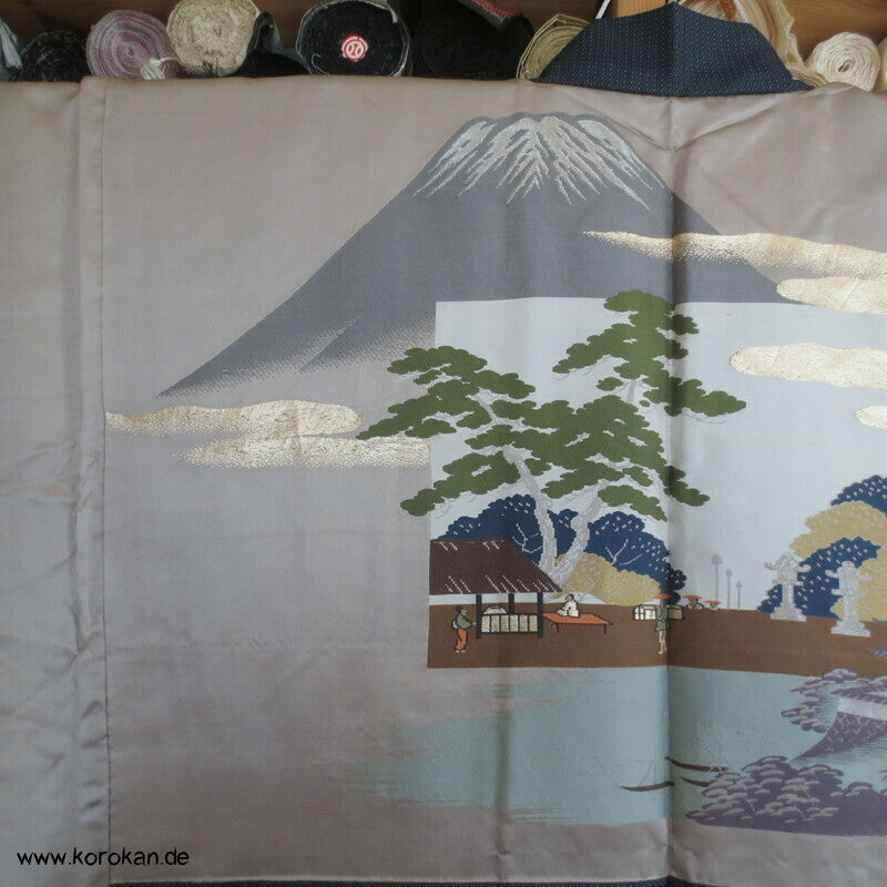 gewebter Tempel Seidenjacquard Futter, Haori Kimonojacke Kikko Kasuri Tsumugi Seide