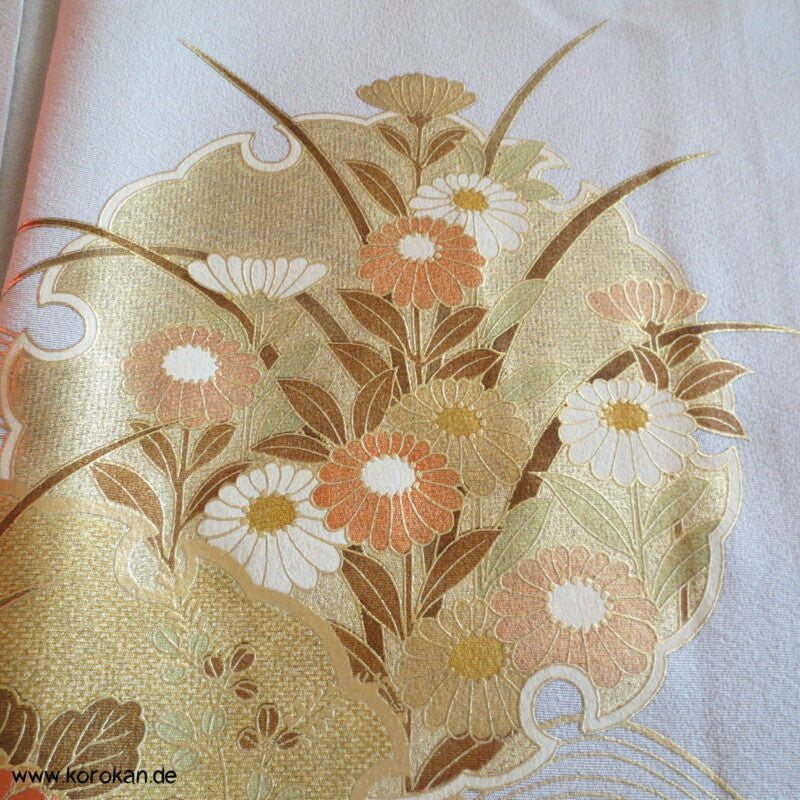 Gold Spiegel Irotomesode Seidencrepe Kimono - Künstlerstempel