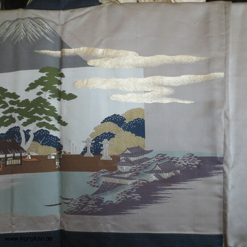 gewebter Tempel Seidenjacquard Futter, Haori Kimonojacke Kikko Kasuri Tsumugi Seide