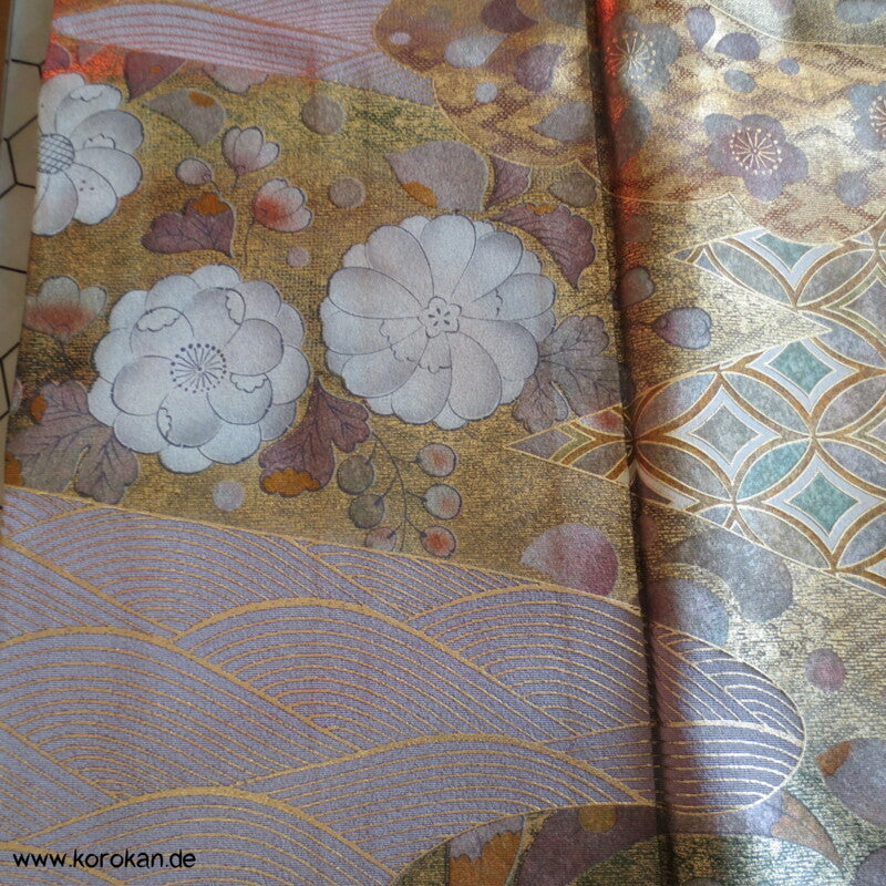 Gold Spiegel Irotomesode Seidencrepe Kimono - Künstlerstempel