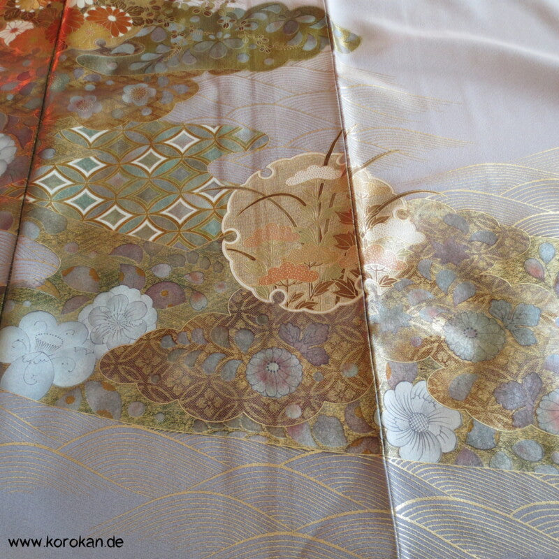 Gold Spiegel Irotomesode Seidencrepe Kimono - Künstlerstempel