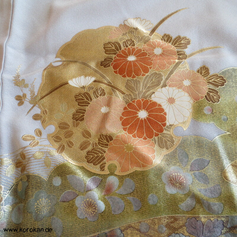 Gold Spiegel Irotomesode Seidencrepe Kimono - Künstlerstempel