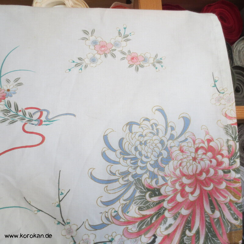 Blumenstrauß Chrysanthemen Nemaki - japanischer Baumwoll Schlaf Kimono