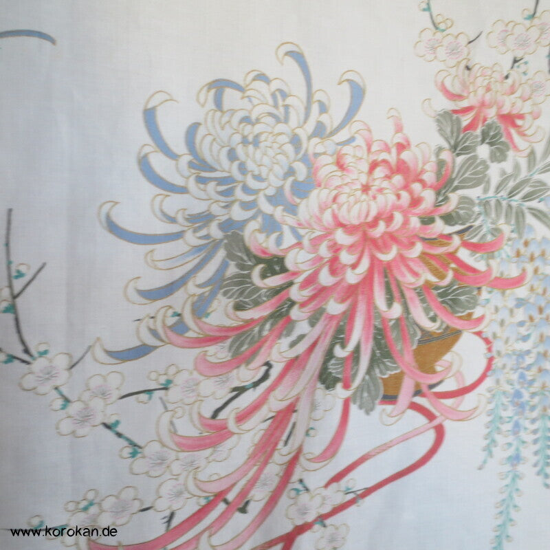 Blumenstrauß Chrysanthemen Nemaki - japanischer Baumwoll Schlaf Kimono