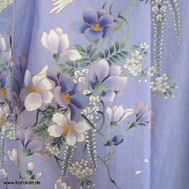 Yukata Baumwoll Kimono, Blumen und Vögel auf flieder