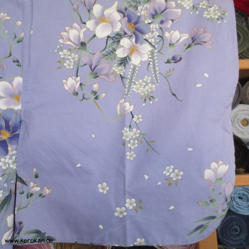 Yukata Baumwoll Kimono, Blumen und Vögel auf flieder