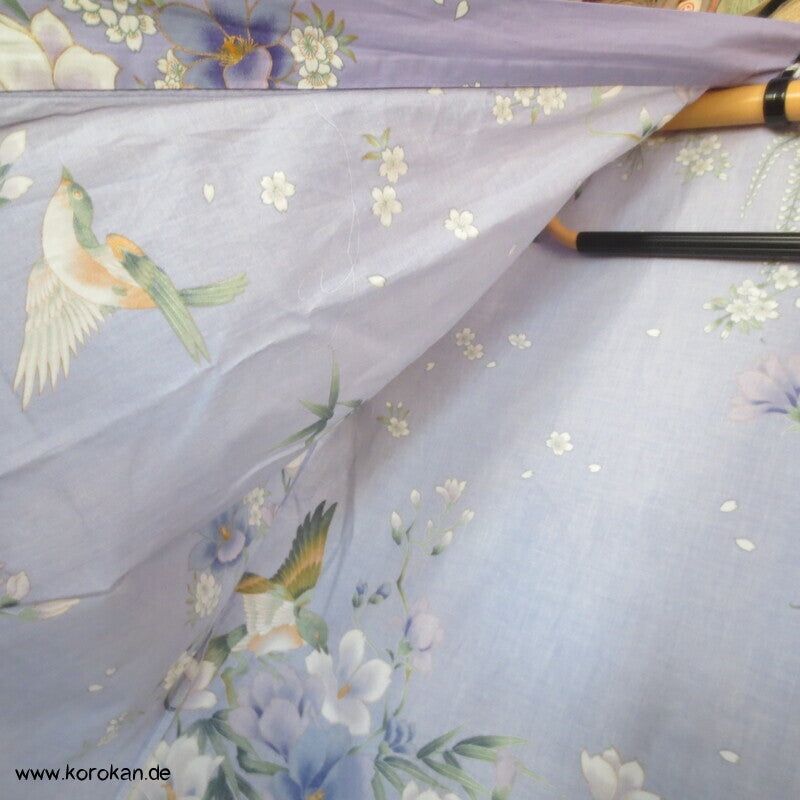 Yukata Baumwoll Kimono, Blumen und Vögel auf flieder