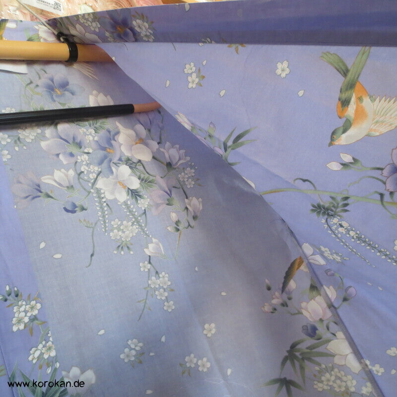 Yukata Baumwoll Kimono, Blumen und Vögel auf flieder