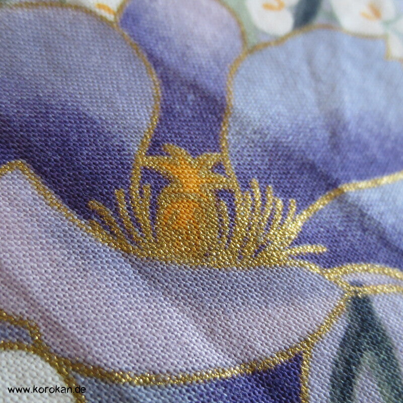 Yukata Baumwoll Kimono, Blumen und Vögel auf flieder