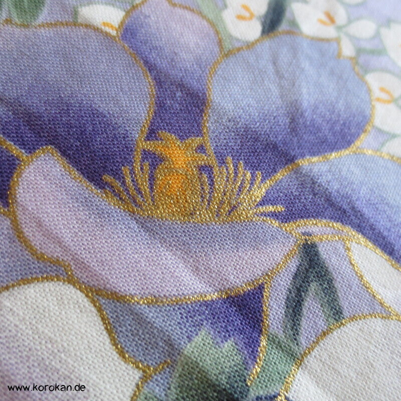 Yukata Baumwoll Kimono, Blumen und Vögel auf flieder