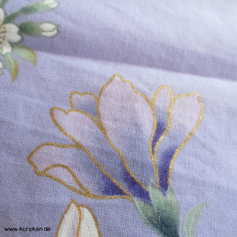 Yukata Baumwoll Kimono, Blumen und Vögel auf flieder