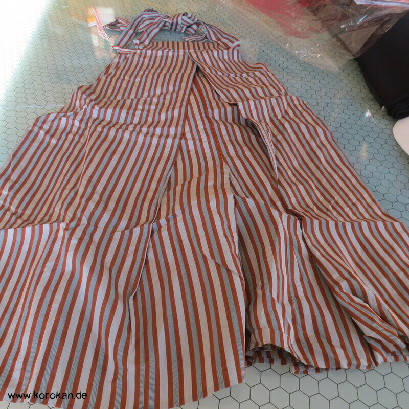 zimt - grau gestreifte Seidenrips Hakama - Umanori Kimono Hosen-Typ