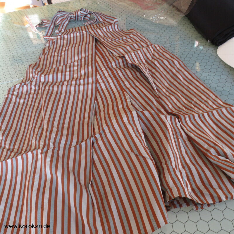 zimt - grau gestreifte Seidenrips Hakama - Umanori Kimono Hosen-Typ