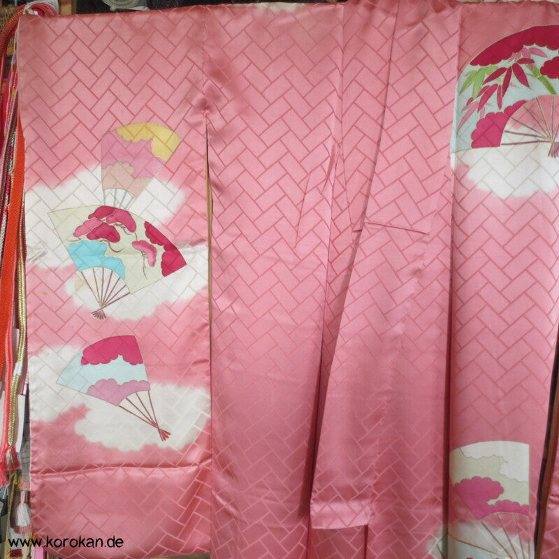 gemalte Fächer Higaki Seidendamast antiker Furisode, nur als Material
