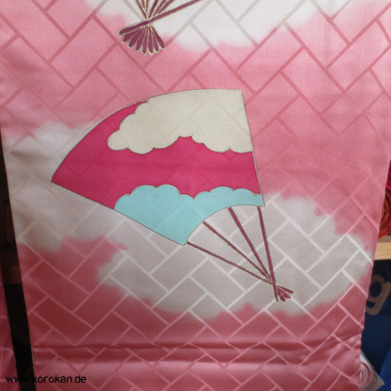 gemalte Fächer Higaki Seidendamast antiker Furisode, nur als Material