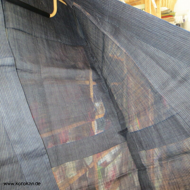 feinst gestreifter Ramie / Seide / Hanf Hitoe ungefütterter Kimono
