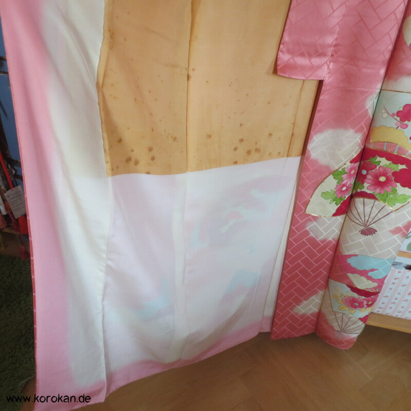 gemalte Fächer Higaki Seidendamast antiker Furisode, nur als Material