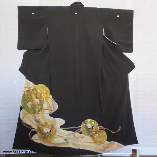 grün - goldene Spiegel Tomesode Seiden Kimono