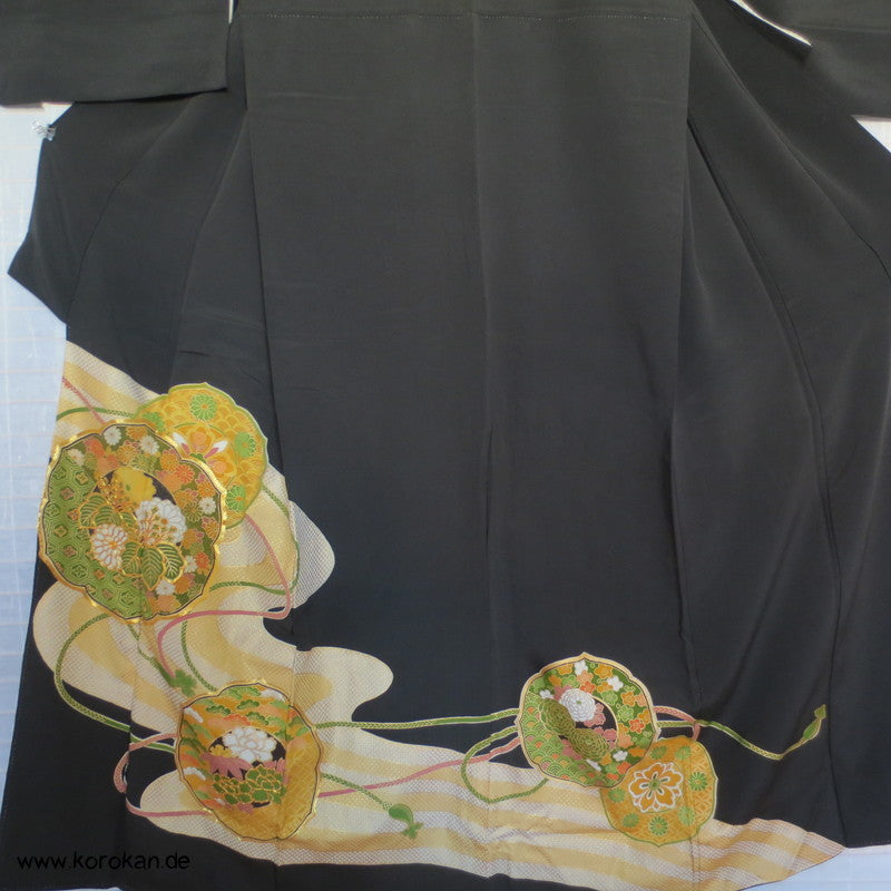 grün - goldene Spiegel Tomesode Seiden Kimono