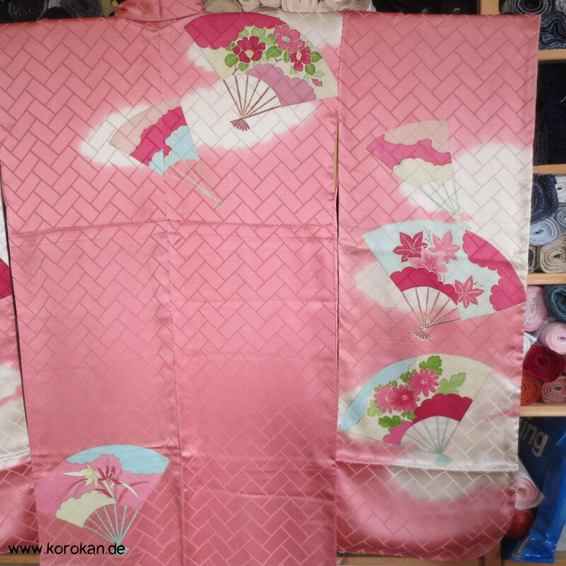 gemalte Fächer Higaki Seidendamast antiker Furisode, nur als Material