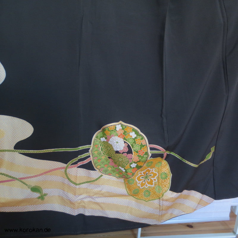 grün - goldene Spiegel Tomesode Seiden Kimono