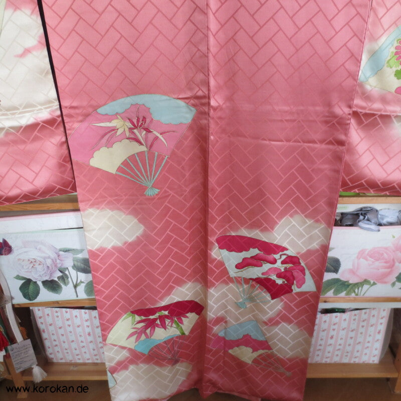 gemalte Fächer Higaki Seidendamast antiker Furisode, nur als Material
