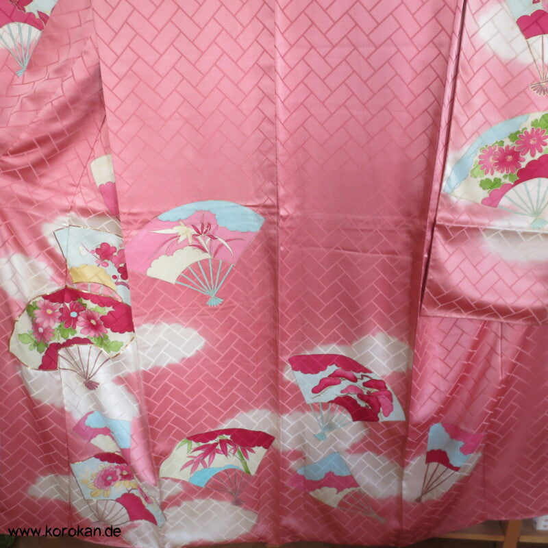 gemalte Fächer Higaki Seidendamast antiker Furisode, nur als Material