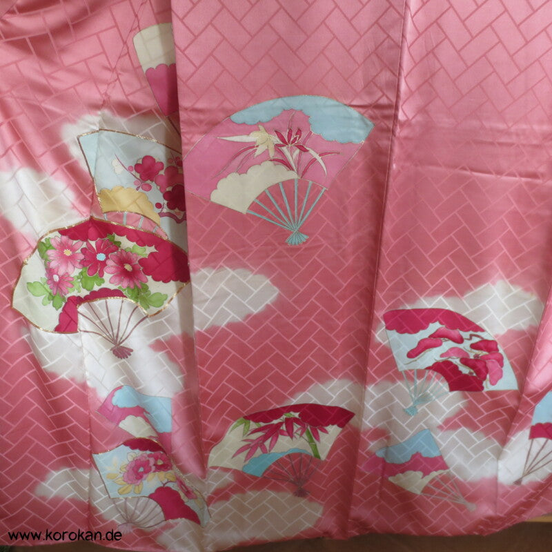 gemalte Fächer Higaki Seidendamast antiker Furisode, nur als Material