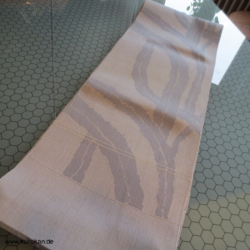 Fukuro Obi grob gewebte Seide mit Algenmuster, hellgrau - grau